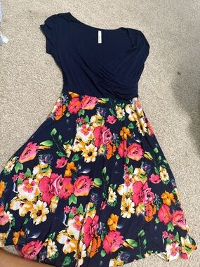 Navy Floral Fit-and-Flare Dress
